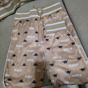 Kappa Peach Satin Logo-Print Shorts with Navy & White Accents